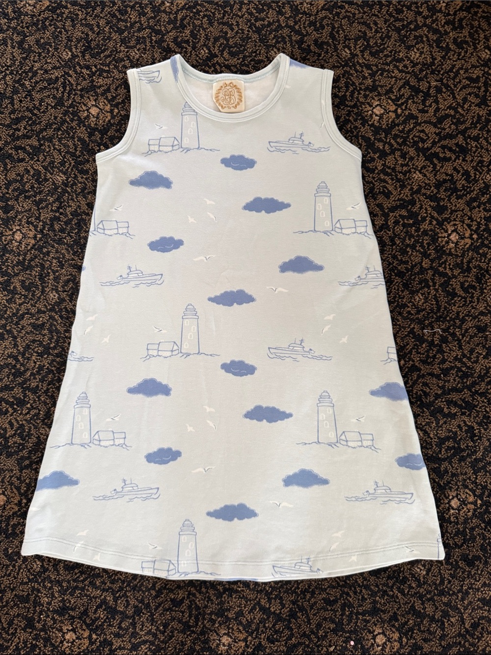 Sleeveless Light Blue Kids Polly Play Dress with Lighthouse Print